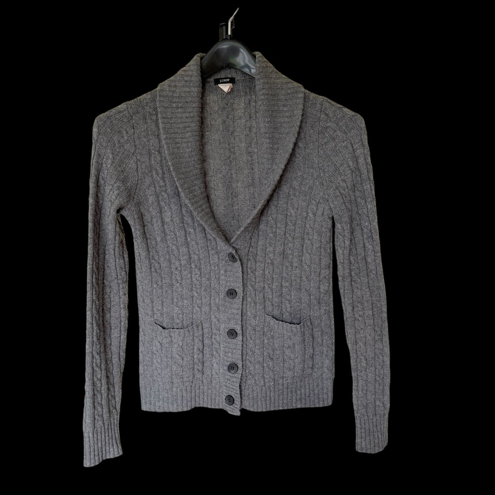J.Crew Womens Gray Wool Cashmere Blend Cable Knit Shawl Collar Cardigan Small